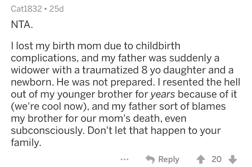 Text about loosing a mom due to childbirth
