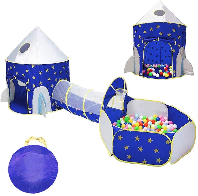 LOJETON 3-in-1 Rocket Ship Kids Play Tent