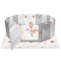 Costzon 16-Panel Foldable Baby Fence w/Locking Gate