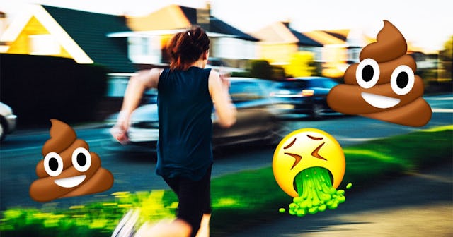 A woman running with crapped pants