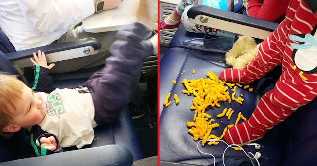 A kid making mess on the airplane