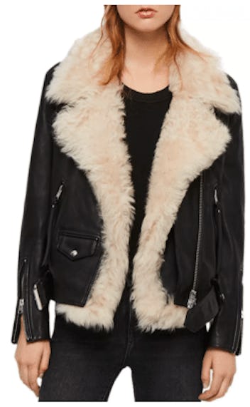 ALLSAINTS Luna Shearling-Vest Leather Biker Jacket