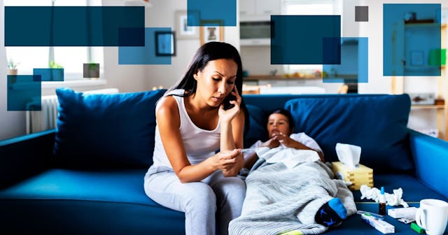 98.6 Isn’t The Average Temp Anymore: woman taking son's temperature on couch