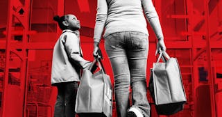 I Was Mom-Shamed At Target: Mom and daughter walking out of grocery store