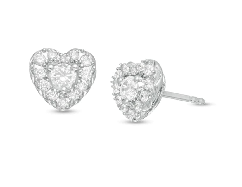 Diamond Heart Frame Stud Earrings