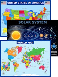 United States, World and Solar System Maps