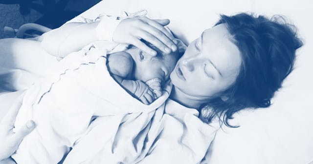 My Promise To You When We're Both Struggling: woman holding newborn in bed