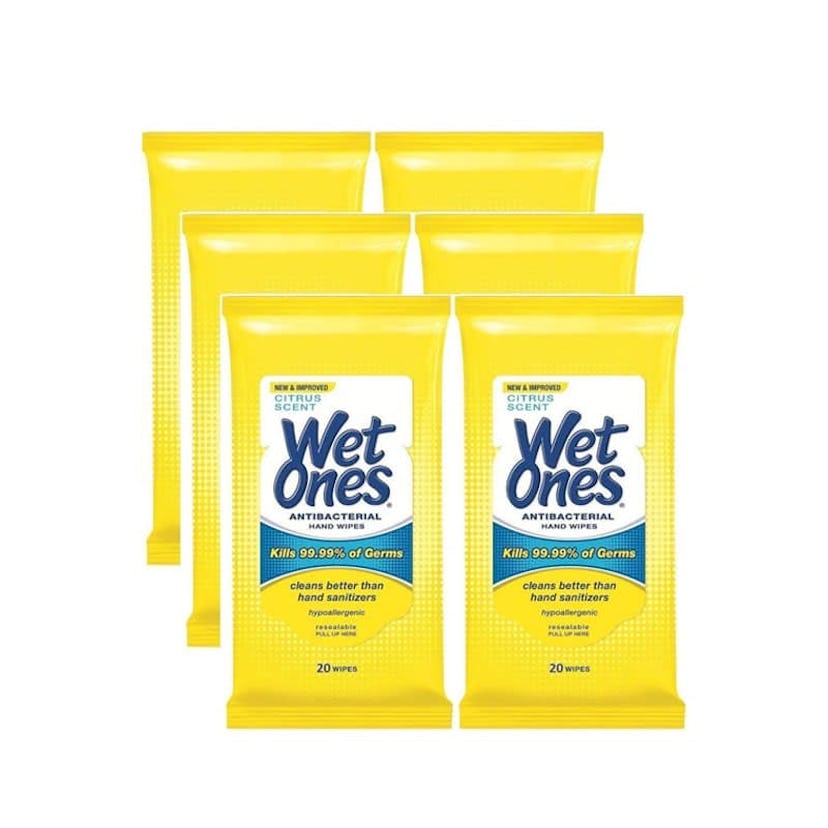Wet Ones Antibacterial Hands & Face Wipes- Pack of 6
