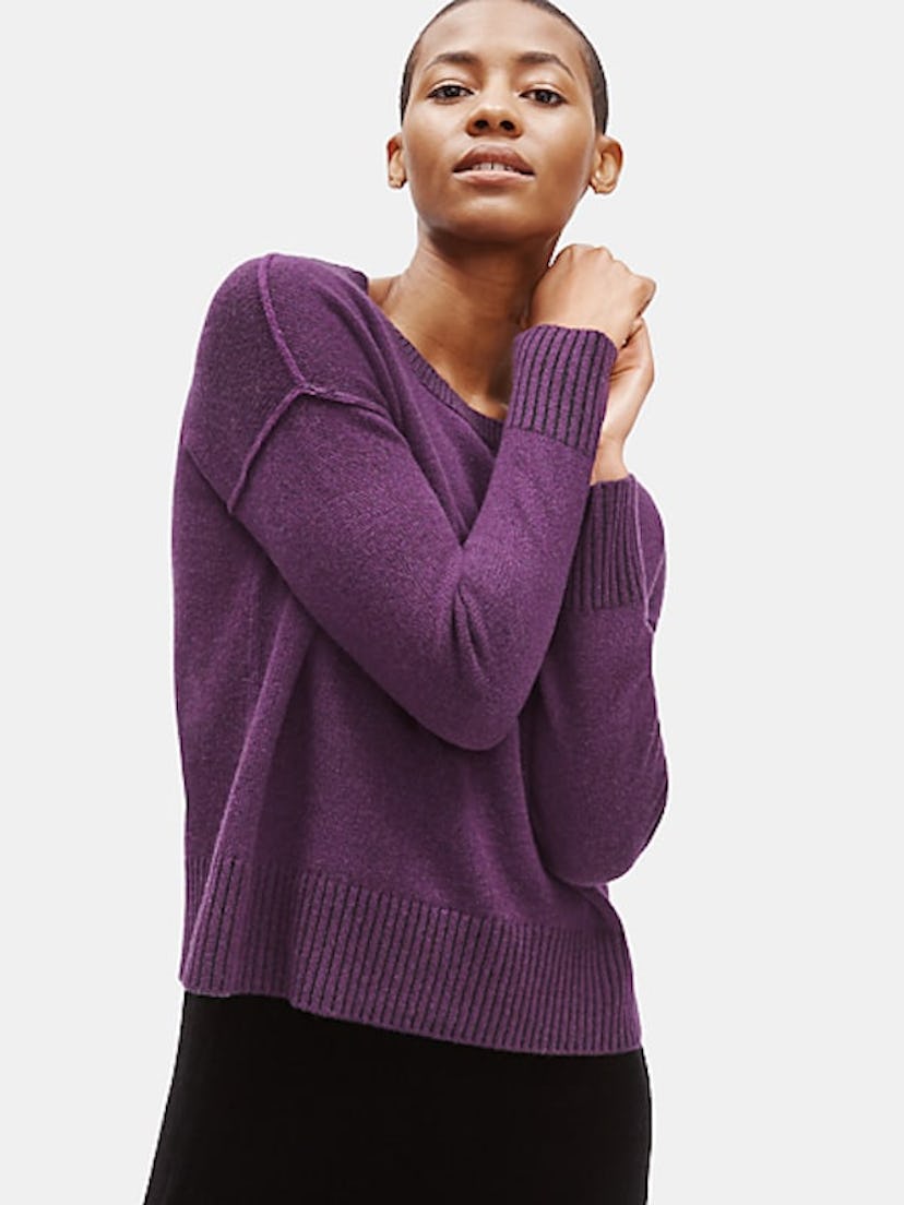 Eileen Fisher Lofty Recycled Cashmere Crew Neck Box-Top