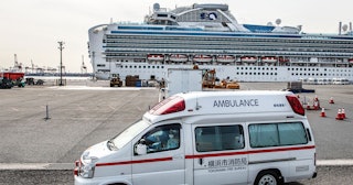 More Than 60 Passengers Aboard Japanese Cruise Ship Diagnosed With Coronavirus: Ambulance parked in ...