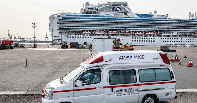 More Than 60 Passengers Aboard Japanese Cruise Ship Diagnosed With Coronavirus: Ambulance parked in ...