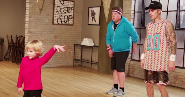 James Corden and Justin Bieber dancing with Toddler