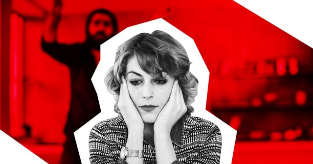 I'm Married To A Gaslighting Narcissist: Woman crying with man yelling in background