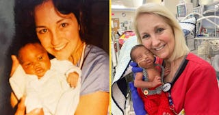 NICU Nurse Reunites With Patient From 30 Years Ago While Caring For His Son: NICU Nurse holding baby