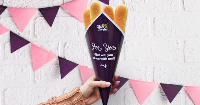 olive garden breadsticks: a bouquet of breadsticks from Olive Garden