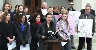 Women speaking at press conference
