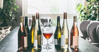Wine bottles on table