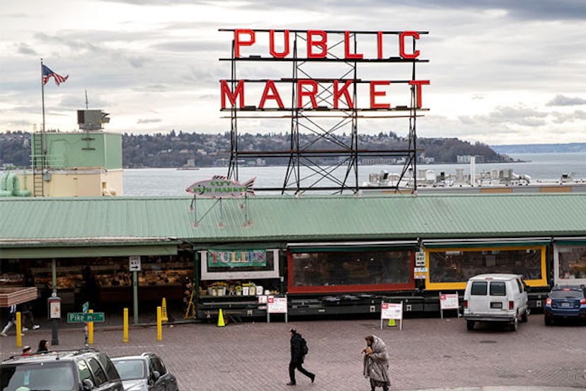 The Pike Place Market stands virtually empty of patrons on March 10, 2020 in downtown Seattle, Washi...