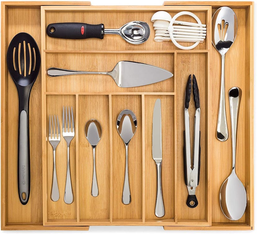 Dynamic Gear Expandable Bamboo Utensil Organizer