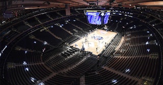 A general view inside the empty arena before the start of the quarterfinals of the Big East Basketba...