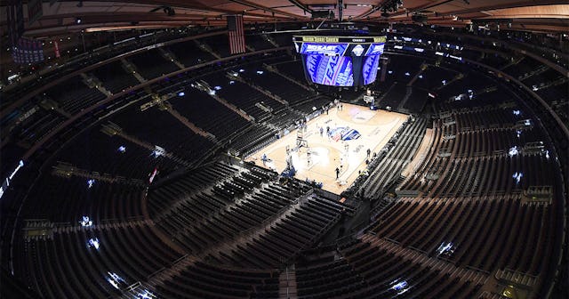 A general view inside the empty arena before the start of the quarterfinals of the Big East Basketba...