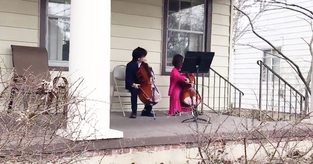 Neighbor kids put on cello concert for self-isolating, elderly woman