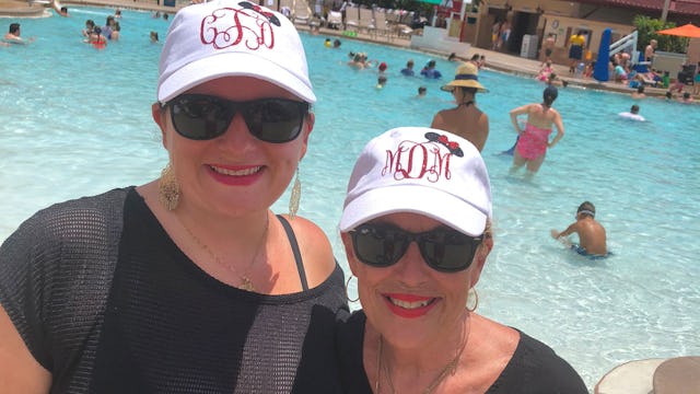 Two women posing for camera at the water park