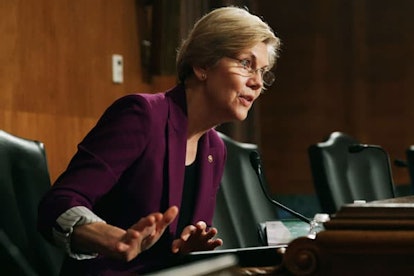 Senate Banking, Housing and Urban Affairs Committee member Sen. Elizabeth Warren (D-MA) questions Co...