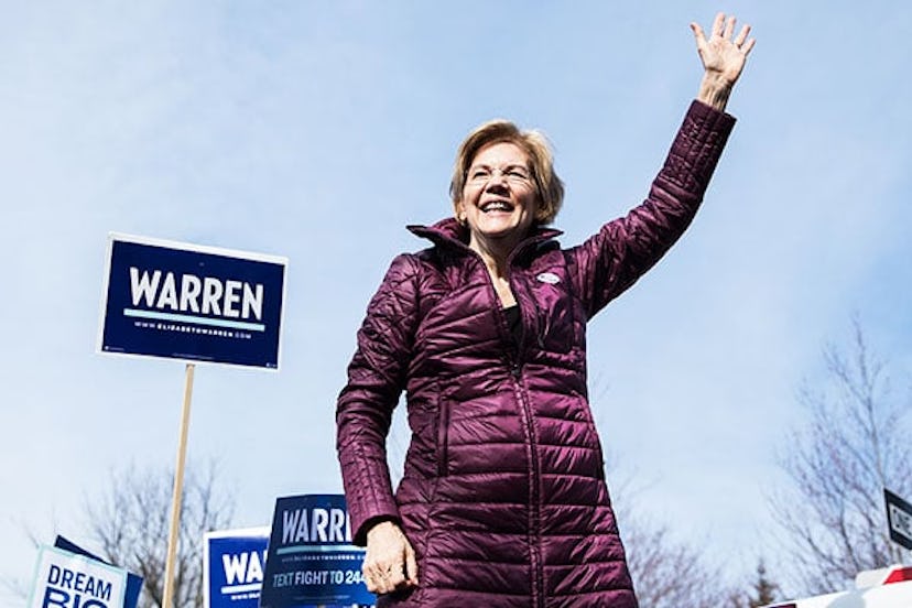 Democratic presidential candidate Sen. Elizabeth Warren (D-MA) delivers remarks to supporters after ...