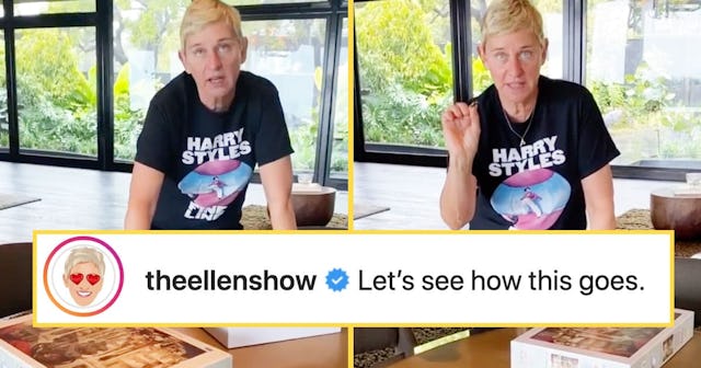 Ellen DeGeneres doing a puzzle
