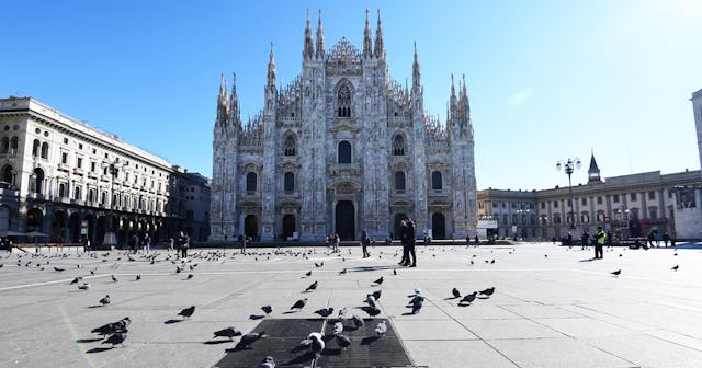 his picture taken on February 28, 2020, shows an almost empty piazza del Duomo in center Milan.