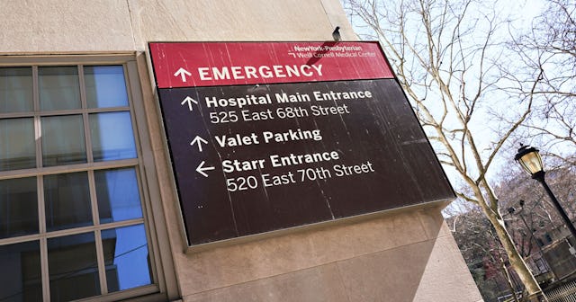 A view of NewYork–Presbyterian Hospital Emergency sign as the coronavirus continues to spread across...