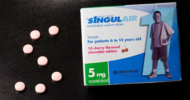 A package of Singulair asthma pills.