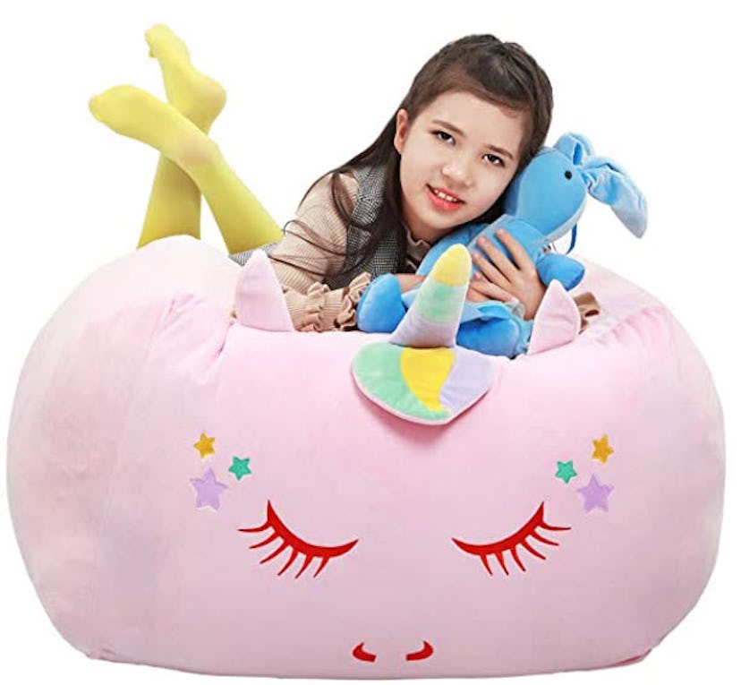 Yoweenton Unicorn Stuffed Animal Toy Storage Kids Bean Bag Chair Cover 