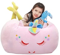 Yoweenton Unicorn Stuffed Animal Toy Storage Kids Bean Bag Chair Cover 