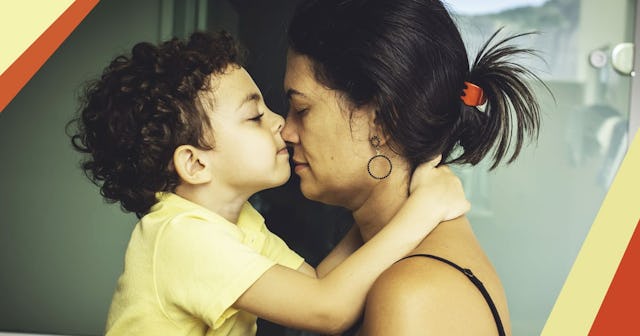 Mother and son embracing