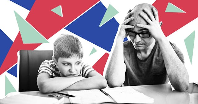 Father and son having trouble with homework