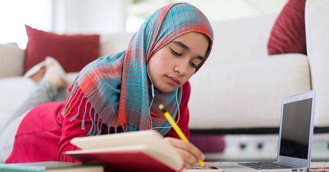 girl studying at home