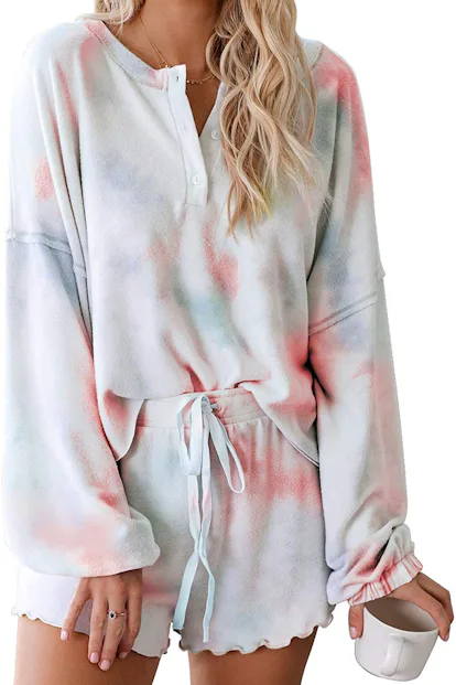 Tie-dye Round Neck Top and Drawstring Pants Lounge Set main image 1