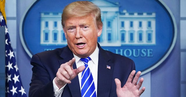 US President Donald Trump speaks during the daily briefing on the novel coronavirus, which causes CO...