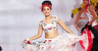 Miss England 2019, Bhasha Mukherjee, during the 69th Miss World annual final at the ExCel London.