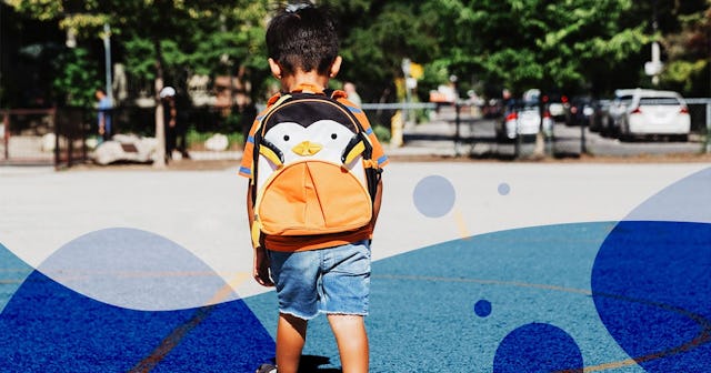 boy. Strolling through the school playground.