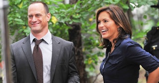 Mariska Hargitay and Christopher Meloni first day filming on location for "Law & Order: SVU" 12th se...