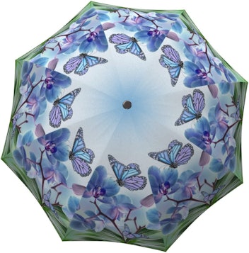 Compact Automatic Rain Umbrella Butterfly Design Blue