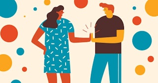 Two characters woman and man are giving high five illustration