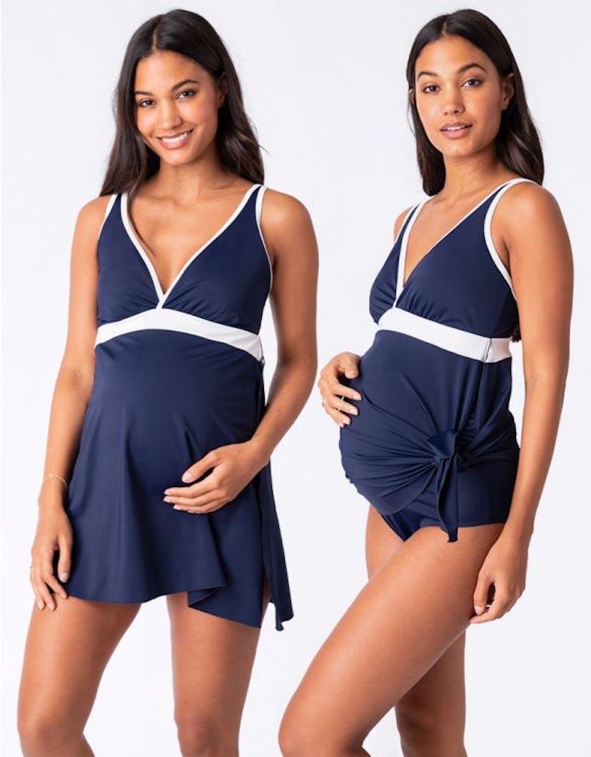 Nautical Maternity Swimsuit with Skirt