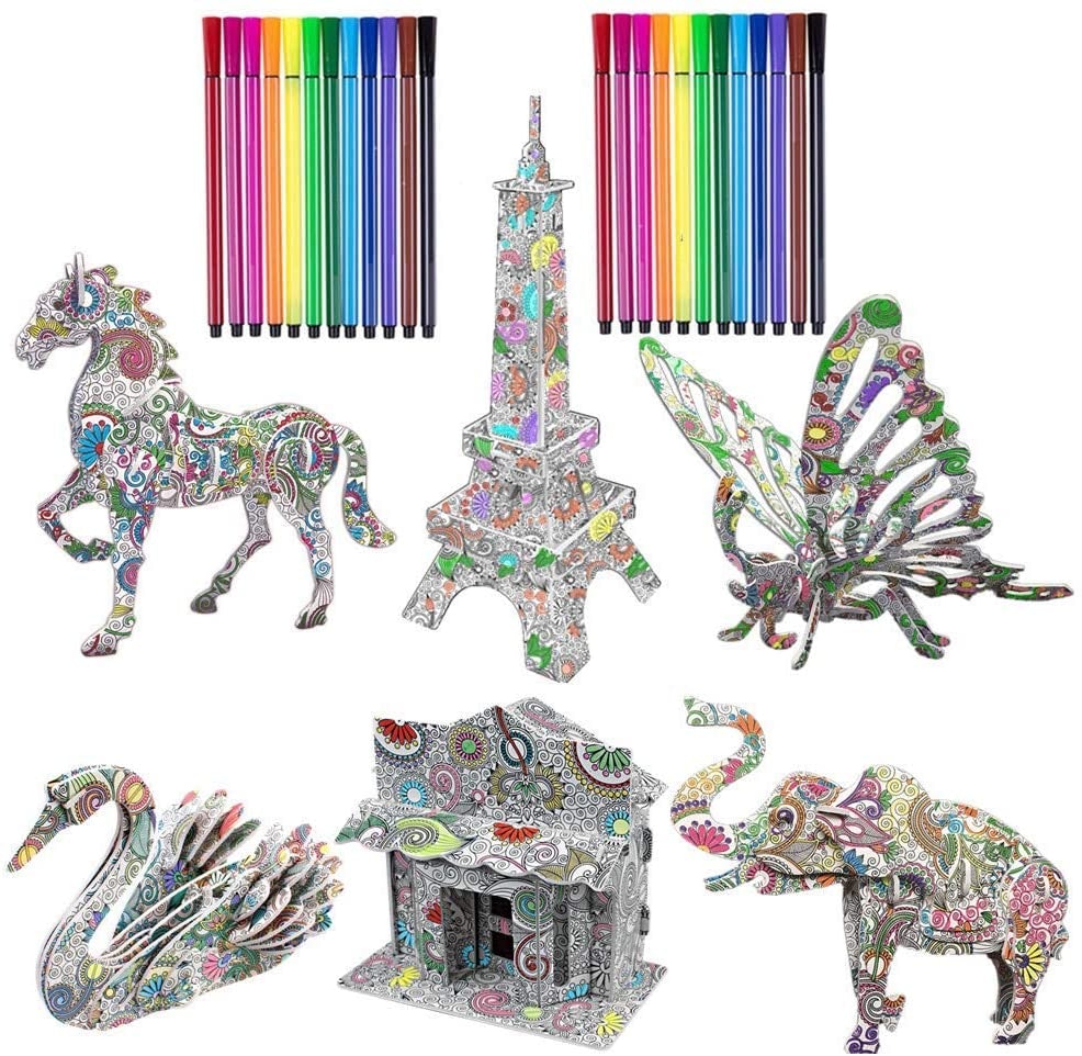 3D Coloring Puzzle Set STEM Educational... DIY Arts and Crafts for Kids 
