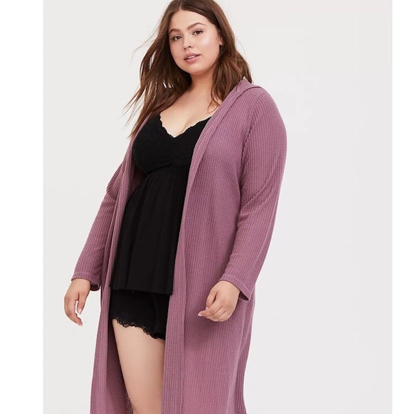 Torrid Mauve Waffle Knit Hooded Sleep Cardigan Pajama