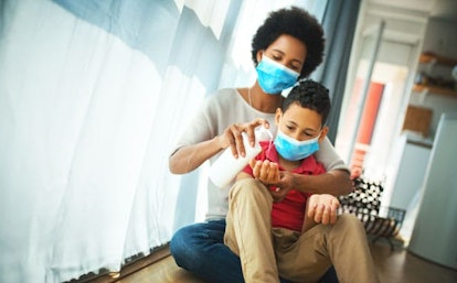 Mother and son in pandemic quarantine