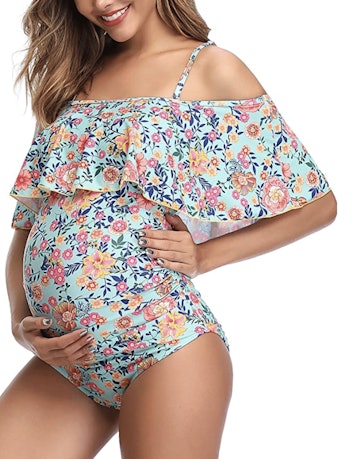 MiYang Off the Shoulder Maternity One-Piece Swimsuit